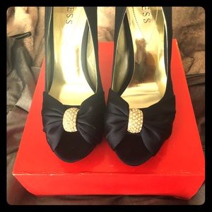 Navy Blue Satin Shoes